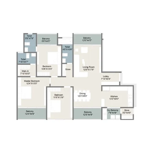 Sonigara Quorra Tathawade 3 BHK Floor Plan Image